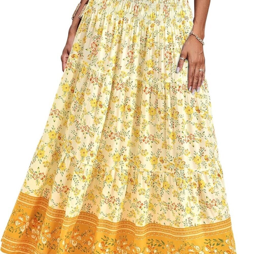 Summer Maxi Skirts for Women 2025 Fashion Boho Long Skirt Trendy Floral High Wai